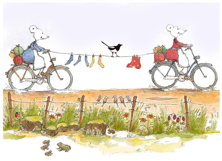 ”Idag fick vi regn på dag nummer fem. Jag börjar faktiskt längta hem! Men så kom solen och regnet bara försvann. Vi cyklar vidare på vägen som nu mest liknar en damm! Kläderna torkar medan vi fortsätter trampa och tralla. Glada Henrik Skata sjunger högst av oss alla!” Från Linas Sifferbok; ”Siffran;5. Margareta Fridén B.Wahlström